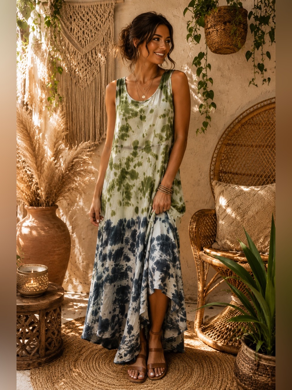 Myra Bag‎ Green and Dark Blue Tie-Dye Maxi Dress - Picture 4 of 4